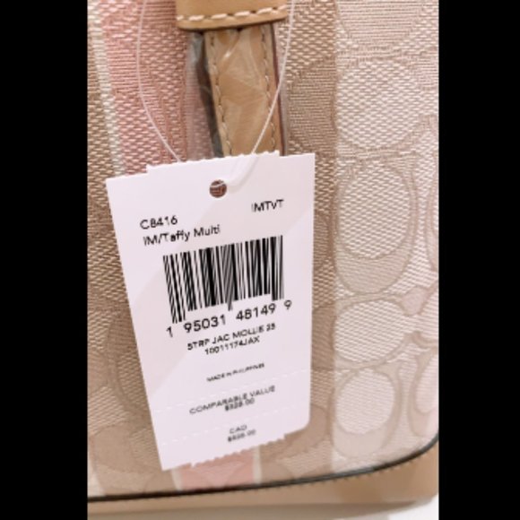 NWT Coach Mollie Tote 25 Signature Jacquard Handbag Pink Ivory Taffy Tan C8416 - Picture 14 of 15